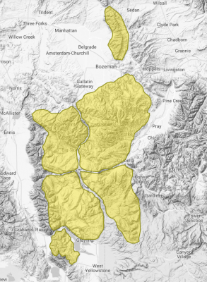 This map shows relative avalanche danger for Madison and Gallatin counties. With extreme terrain, shifting winds and adventurous winter recreationists, southwest Montana is a hotbed of human-triggered avalanches. (avalanche.org)