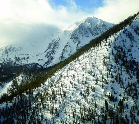 Four skiers triggered an avalanche in the Bell Lake area in the Tobacco Root mountains on Friday, January 25. Two were caught in the avalanche and carried over a thousand feet down the slope, causing injuries to one and resulting in the death of the other. (GNFAC)