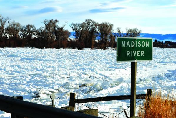 Ice gorging on the Madison River north of Ennis.