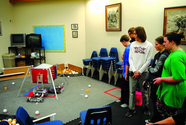 During the December 18 Twin Bridges school board meeting, board members got a look at what the robotics team had created and what they could do with their efforts. (J Taylor photos)