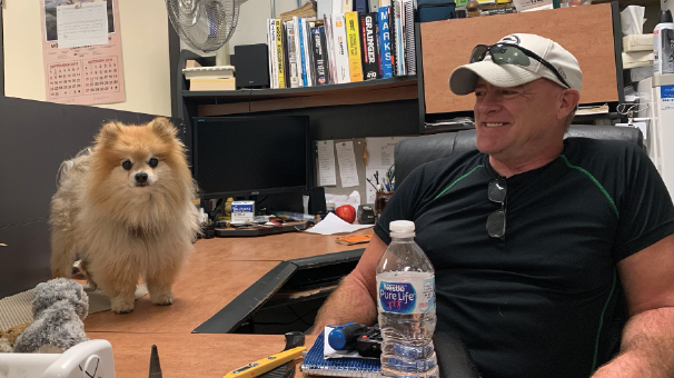 “When I’m busy, he’ll just lay up there,” Burt said. PHOTO BY KEELY LARSON