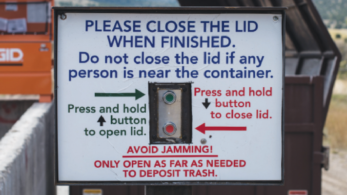 The control panels for the mechanical lids at the Nevada City dumpsite Oct. 2. Fury Metalworks in Ennis made the signs. PHOTO BY HANNAH KEARSE