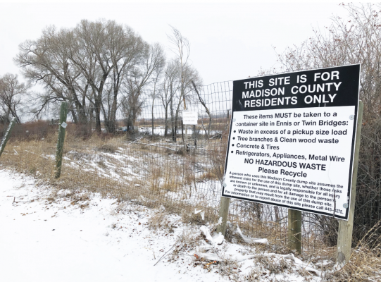 Residents from the county’s northern border convinced the Madison County Solid Waste and Recycling Board on Jan. 9 to do environmental testing at the Cardwell dumpsite. The river lies just beyond the fence surrounding the site. PHOTO BY CORI KOENIG