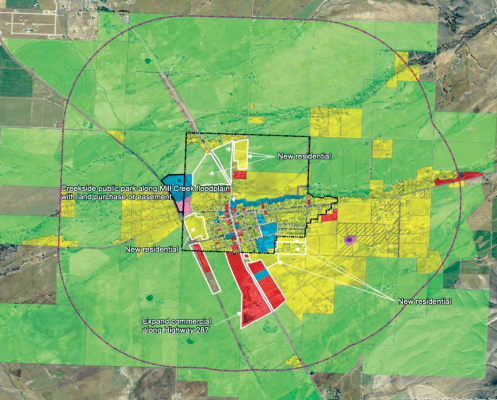 An example of how future land use could be designated in Sheridan. MAP CREATED BY NORTHERN ROCKIES ENGINEERING. INC.