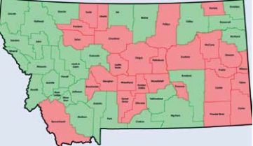 This Montana Department of Revenue map shows which Montana counties voted for or against Initiative 190 MDR MAP