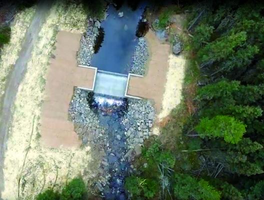 The construction of a trout barrier in the North Fork of Spanish Creek wrapped up in late October. Bairco Construction Company posted a time lapse video of the project online, including this overhead image of the finished project. (Bairco image)