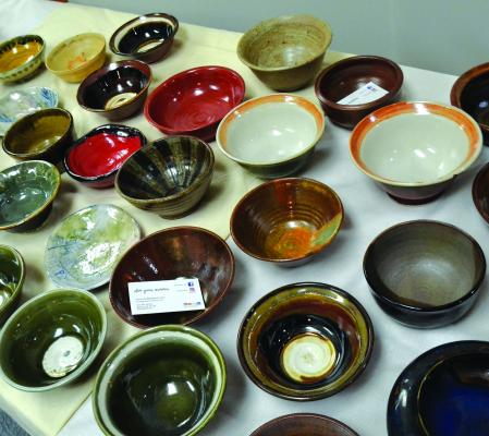 Artists on display at Gallery 287 in Ennis donated some of their handmade bowls to be used at an “Empty Bowls” fundraiser on Saturday, December 8. Attendees purchased a bowl, which was then filled with homemade soup, salad and bread. Proceeds benefitted the Ennis Meals on Wheels program. (R. Colyer photos)