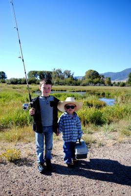 Right - Max and Braeden Gilman were sharing a day’s fishing on the Ruby River and the Ruby Habitat Foundation’s Woodson Ranch Molly Gilman and Les Gilman, Executive Director of the foundation. (J. Taylor)