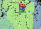 This map shows the locations of fatality and serious injury crashes in Madison County between 2007 and 2016. Madison County saw 181 of those crashes over that decade, with 36 percent of them involving an impaired driver and 48 percent involving a passenger not wearing a seatbelt. The line of stars in the northeast corner of the county shows the concentration of crashes along the roads between McAllister and Norris on Highway 287 and along Highway 84 from Norris to Bozeman. (Map courtesy of Montana Departmen
