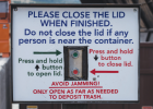The control panels for the mechanical lids at the Nevada City dumpsite Oct. 2. Fury Metalworks in Ennis made the signs. PHOTO BY HANNAH KEARSE