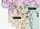 Madison County’s districts. District 1, in tan, is managed by Commissioner Dan Allhands. District 2, in purple, is managed by Commissioner Ron Nye, and District 3 is managed by Commissioner Jim Hart. MADISON COUNTY GIS MAP 