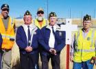 American Legion members from Bozeman & Ennis (L-R) Steve Bartlet, David Temkin, Howard Goltz, Lee Sargent, Jeff Cade, Greg Harbac, and Gil Parker. They met in Ennis to place one of twenty-six fatality markers on Saturday, Sep 24, 2022 PHOTO BY KATE JOKI ROSE
